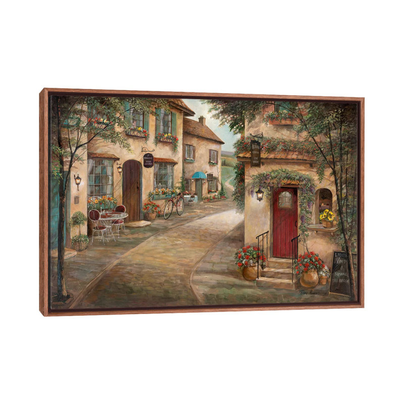 Café pittoresque par Ruane Manning - reproduction d'art, H 40 po x l 60 po x 1,5 po, Toile avec cadre brun, Aucun mat