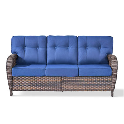 Teebeck 3-Seat All-Weather PE Wicker Patio Sofa With 5" Thick Cushions