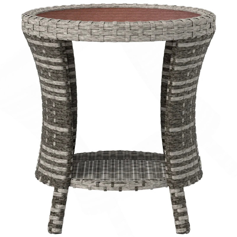 Side Table,Wicker Outdoor Coffee Table, Red Brown Top/Light Gray Base