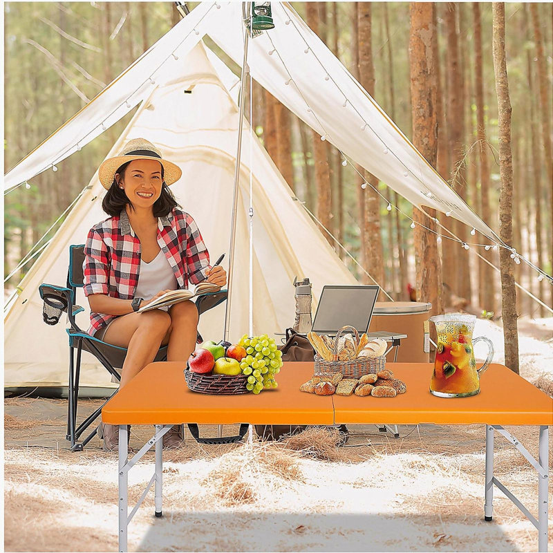 Table pliante portative orange 4 pieds pour un maximum de 135 kg pour l'intérieur et l'extérieur, Orange