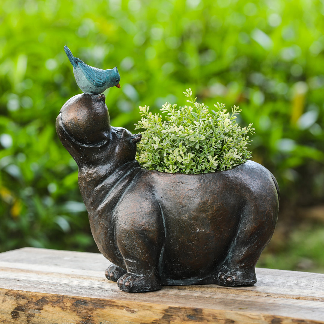 Handmade Hippo Statue Flowerpot Planter World Menagerie