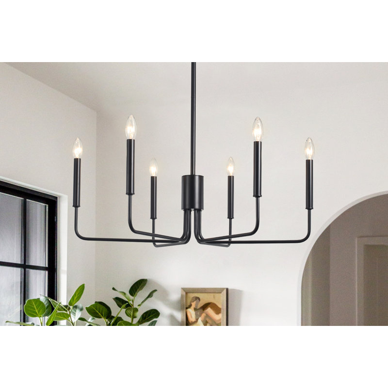 Roxsanne 6 Light Dimmable Classic / Traditional Chandelier Rustic Linear Candle-Style Kitchen Island Light Fixture, Black