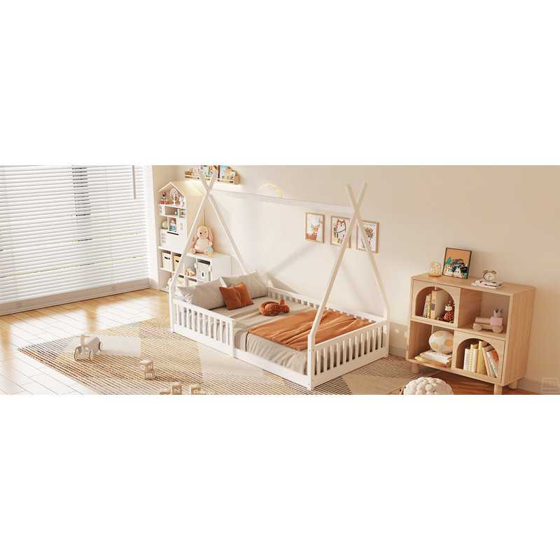 Lit simple en bois avec clôture, Blanc