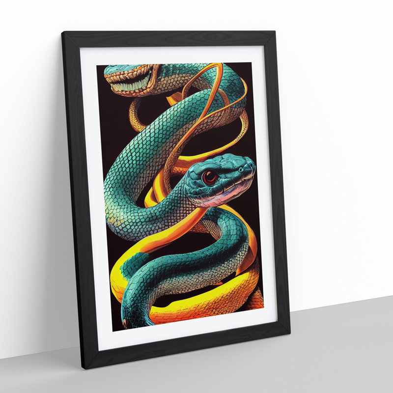 Snakes Intertwined - Single Picture Frame Print, Black, 64cm H x 46cm W x 2cm D