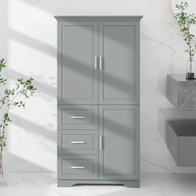 Grande armoire de rangement pour salle de bain avec 3 portes et 3 tiroirs