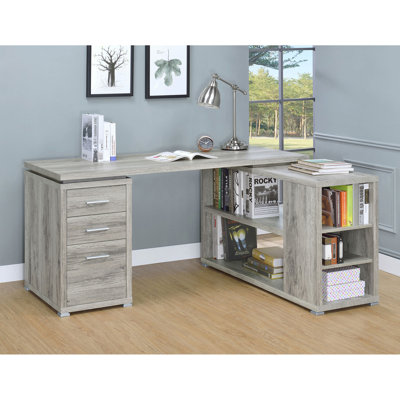 3 L-shape Grey Driftwood Computer Desk For Office With Smart Storage Design And Ample Compartments Coastal Style Spacious Units