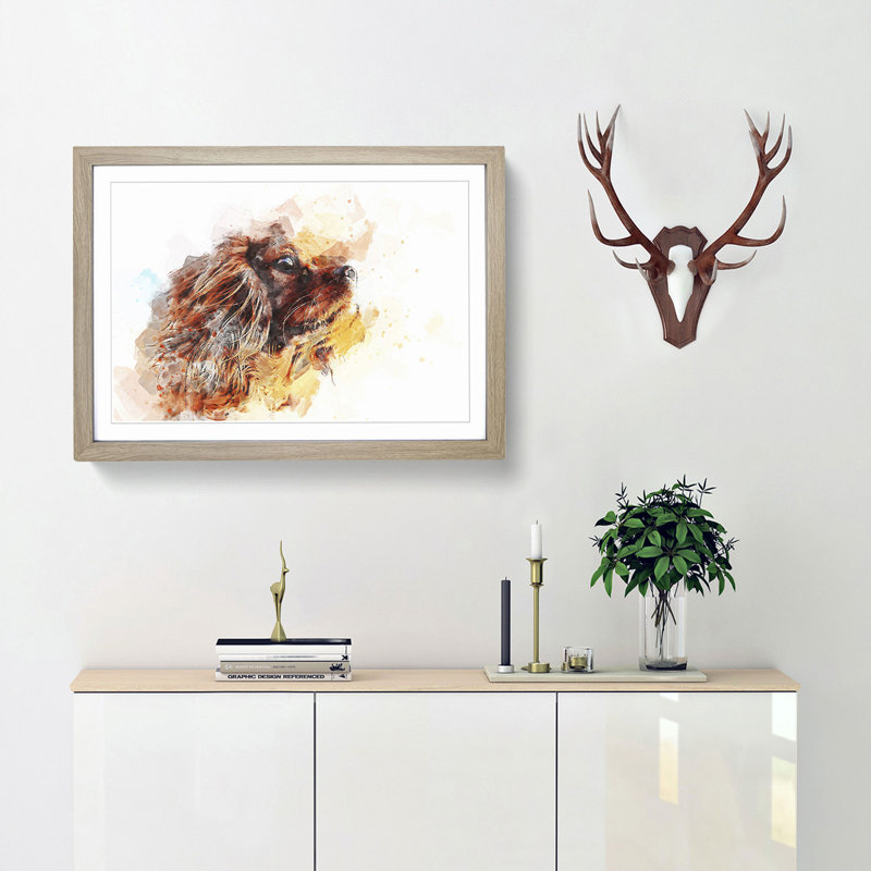 King Charles Spaniel in Abstract - Framed Print, Oak, 40cm H x 60cm W x 2cm D