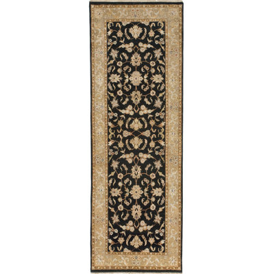 Hand Knotted Oriental Area Rug in Black/Beige