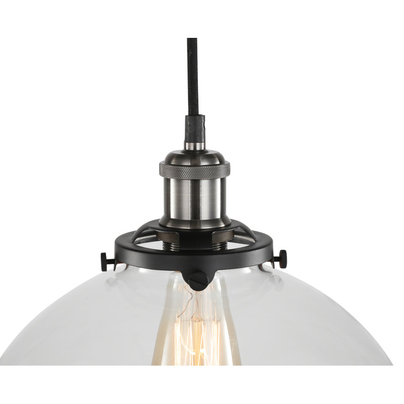 Luminaire suspendu pour dôme simple 1 lumières Pinnix, Nickel antique, Balle transparente usée
