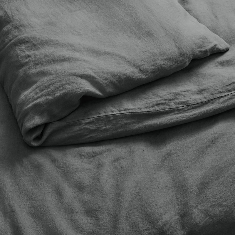 Stone Washed Duvet Cover, Queen Duvet Cover + 2 Queen Shams, Charcoal