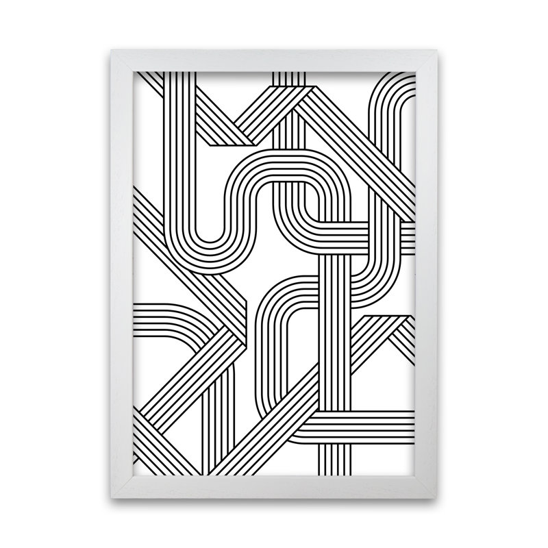 Black And White Abstract Lines - Print, White Frame, 59cm H x 42cm W x 3cm D