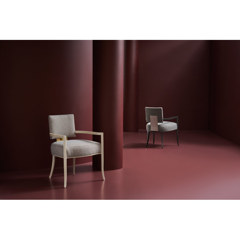 Caracole Classic Upholstered Arm Chair, Gray, Black/Chrome