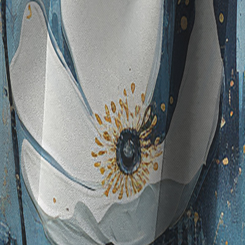 Rideau occultant en velours floral blanc et bleu Buttercups Minimalisme II - 1 panneaux, L 52 po x L 120 po