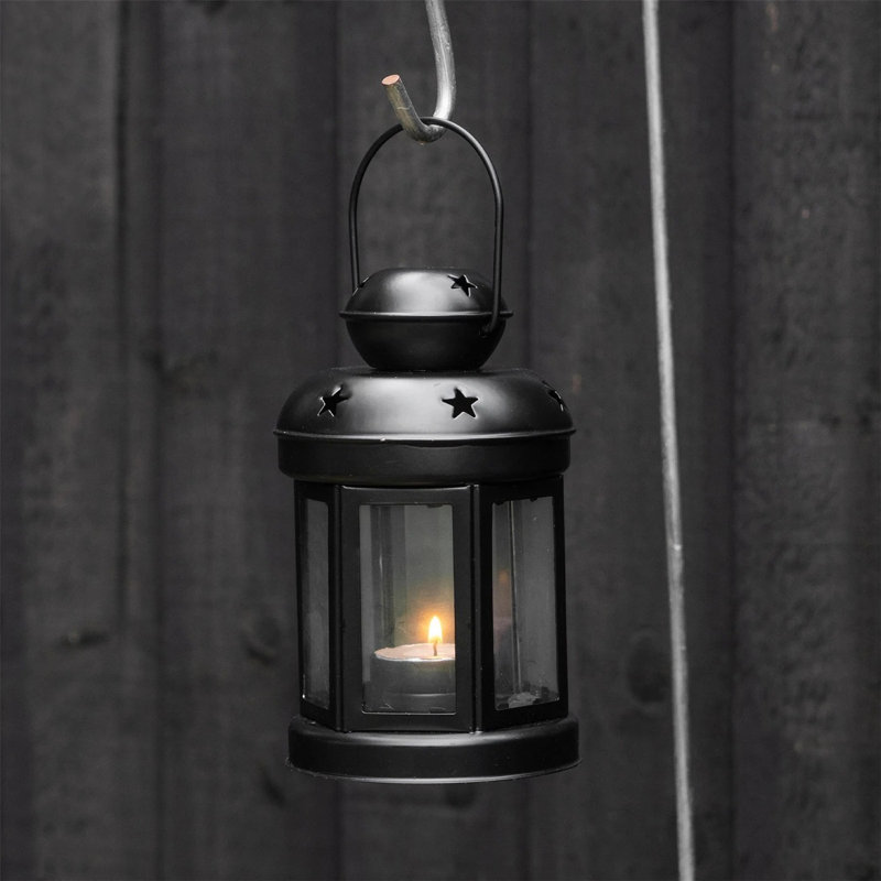 Nicola Spring - Metal Hanging Tealight Lanterns, Black, 1, 16" H x 10" W x 10" D