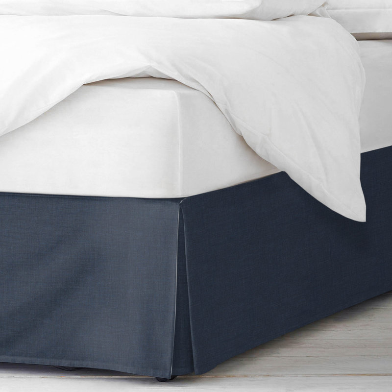 Shay Solid Dark Denim Cotton Bedskirt, 18", Queen