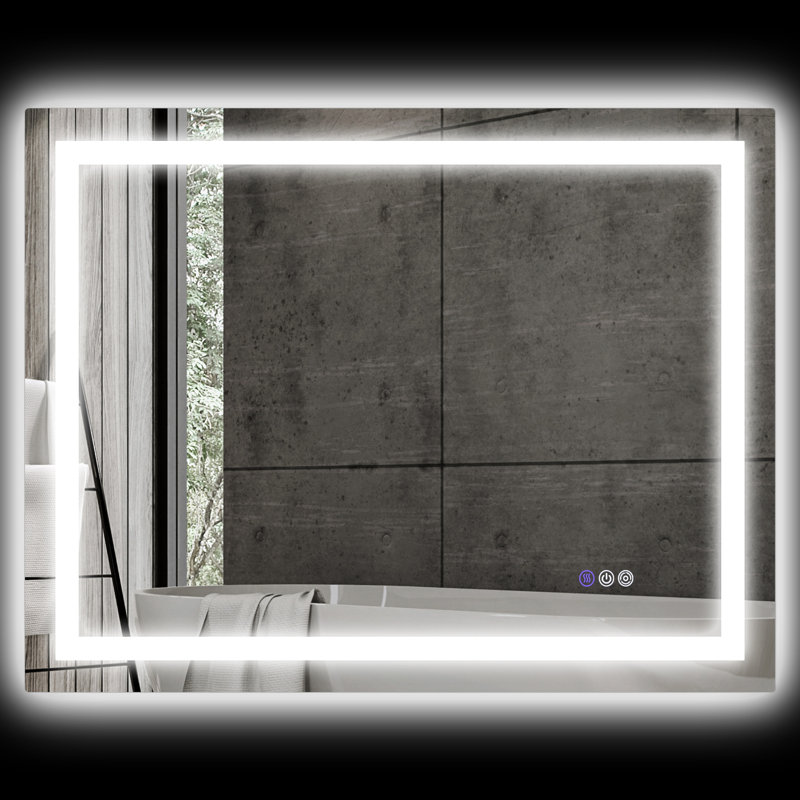 Miroir de salle de bain à DEL 39 po x 32 po, brouillard, source à intensité variable, rétroéclairé à l'avant, température de couleur personnalisable, fixation murale, miroir à mémoire d'énergie, luminosité et température variables, toilettage