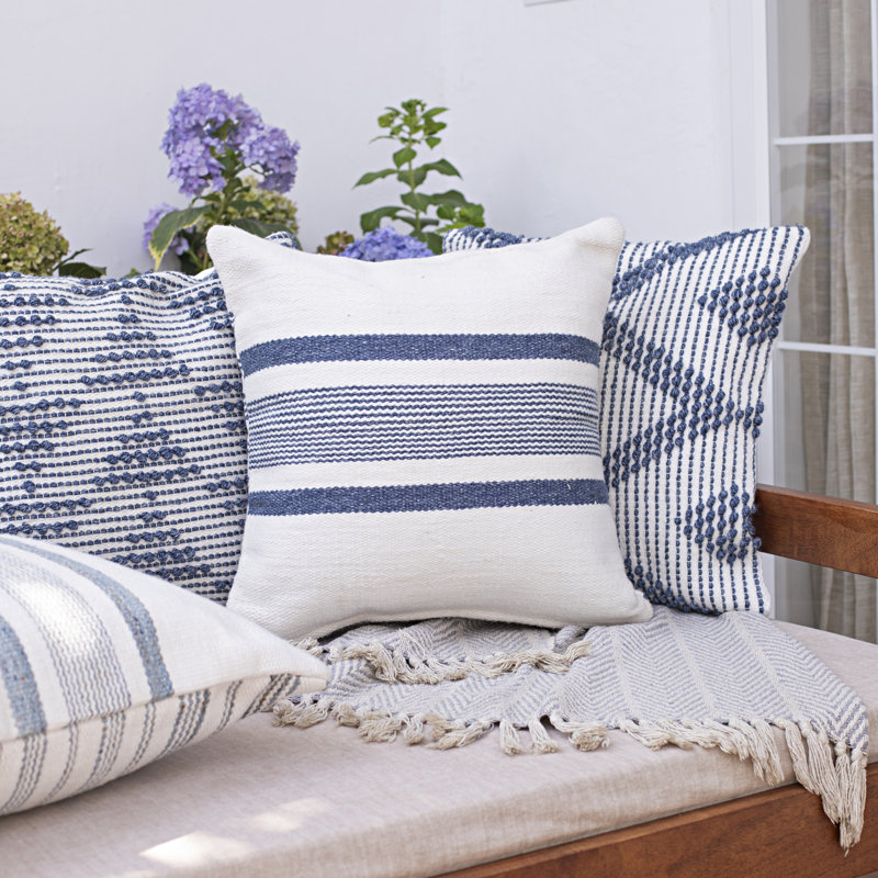 Coussin décoratif intérieur / extérieur Hendrum Coastal, Polyester, Bleu marine/blanc