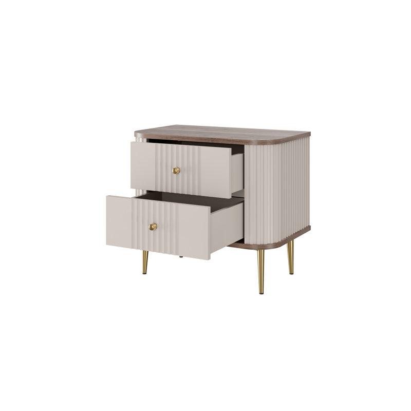 Dayzee 56cm W Manufactured Wood Bedside Table, Gold, Cashmere/Gold, Nut