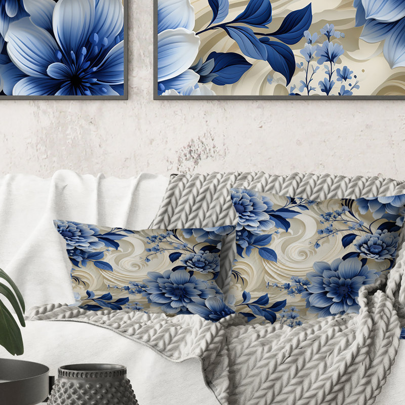 Coussin romantique à motif victorien tourbillons bleu romantique IV