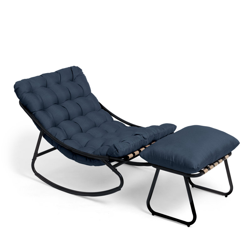 Nola Patio Outdoor Lounge Chair Rocking Chair With Ottoman, NAVY