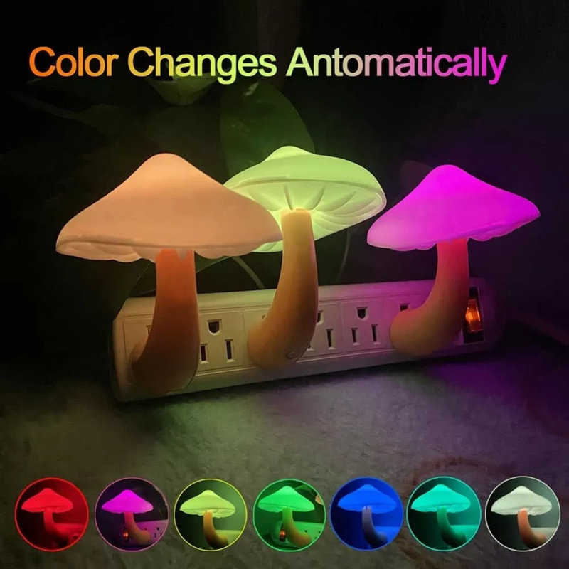 3Pcs/Set 7Colors Led Night Lights Mushroom Gradient Light Sensor Plug-In Wall Decor