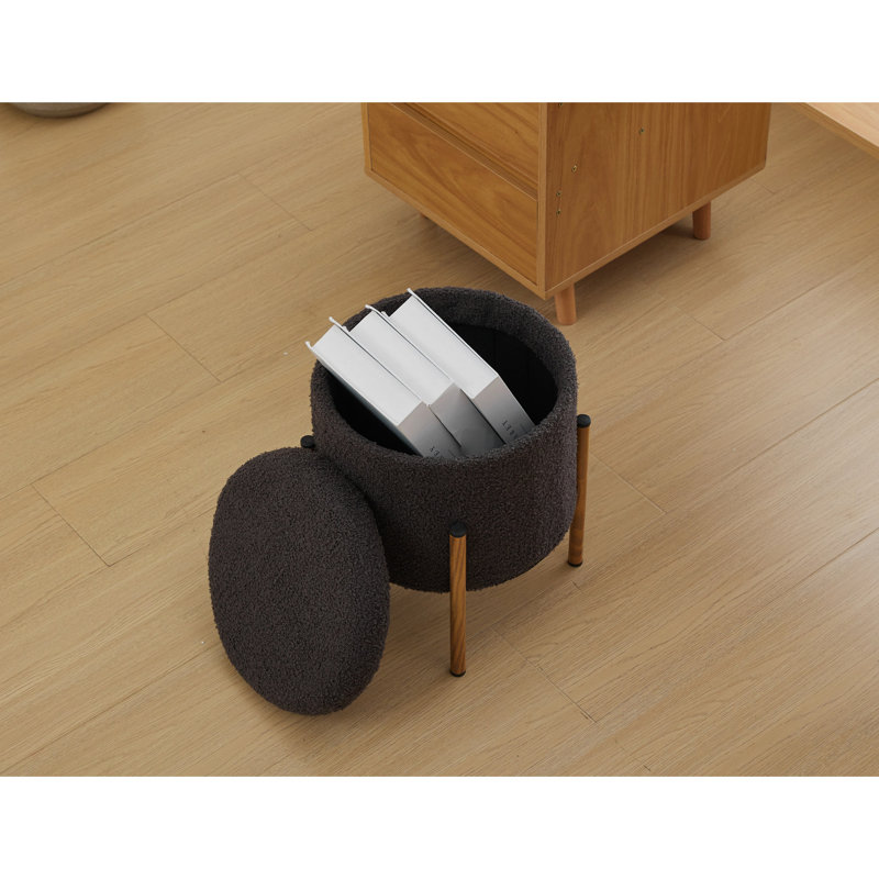 Et confortable, gris, avec rangement rond à couvercle amovible, idéal pour les salons - Rembourrage épais