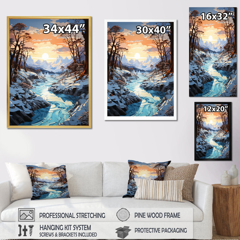 «Glacier Glacial Majesty Pastoral I», reproduction d'art sur toile, H 40 po x l 30 po x P 1,5 po, Cadre photo doré