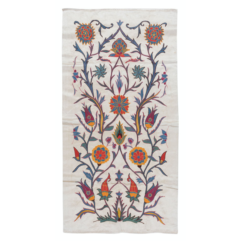 Décoration murale 21 x 41 po 100% soie avec motif floral. Tapisserie décorative brodée. Décoration murale. Jeté Suzani