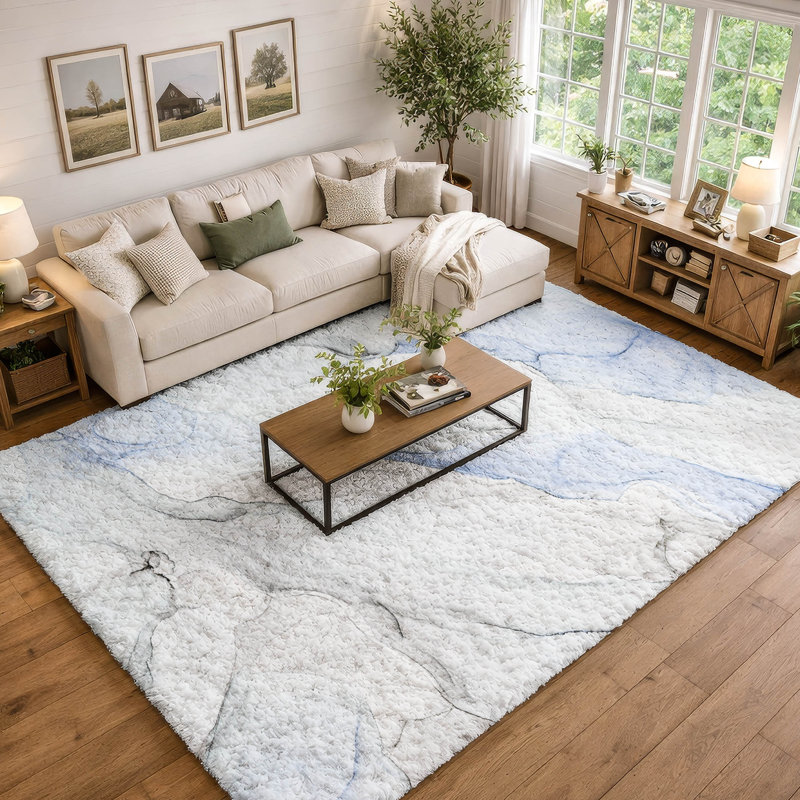 Tapis de qualité supérieure à poil long lavable ADS515, Bleu, 10 pi x 14 pi