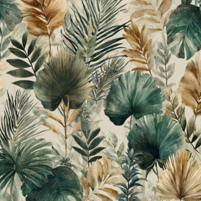 Peel and Stick Wallpaper Seamless Tropical Palm Leaf Neutral Tones Watercolor Contact Paper Removable Self Adhesive Wall Mural Wall Decor for Bedroom Kitchen Cabinets 24in x 118in