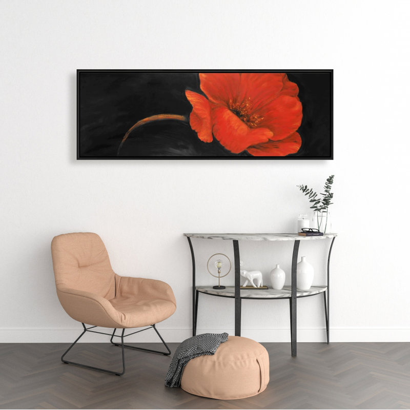 Toile contemporaine noire encadrée avec décor de fleur rouge