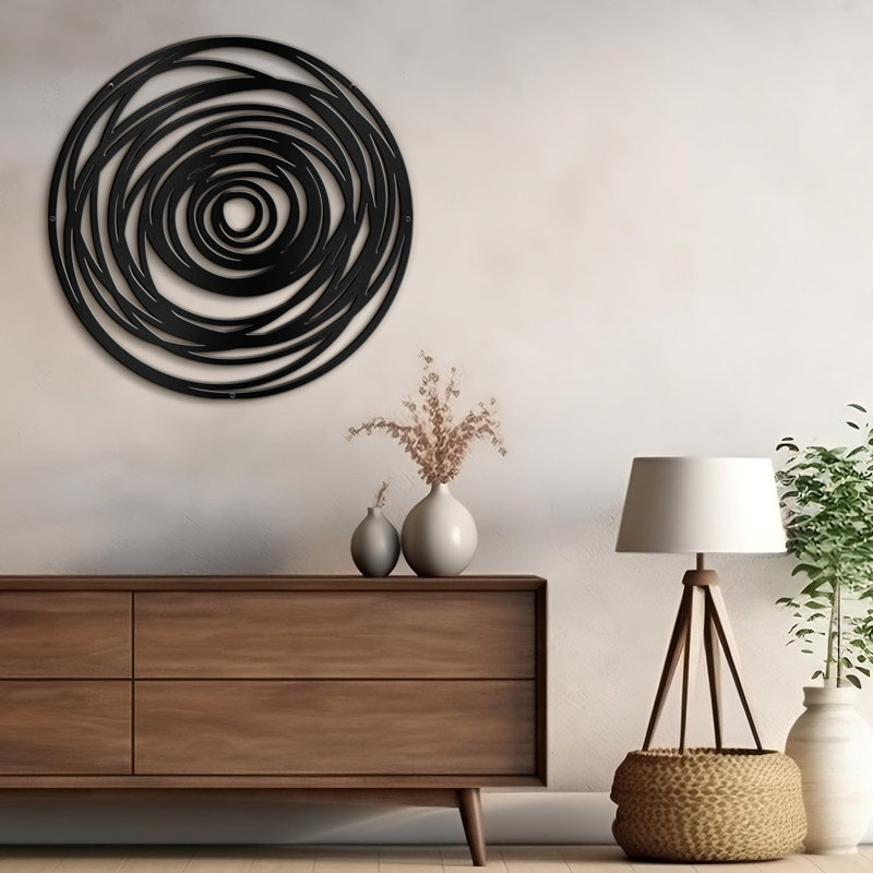 Abstract Geometric Circles Minimalist Modern Abstract Wall Accent Sculpture Hanging Decoration Metal Wall Decor, Blck