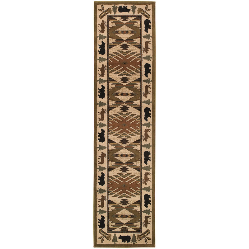 Tapis ivoire / vert Appomattox, Tapis de couloir de 1 pi 1 po x 7 pi 6 po