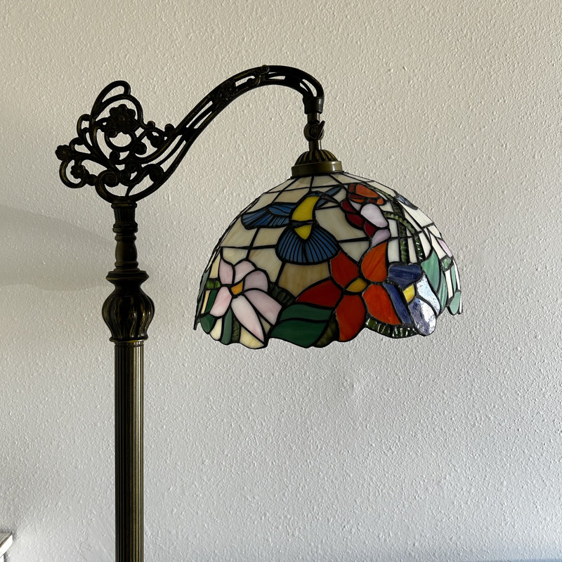 Philadelphia Tiffany Floor Lamp Stained Glass Hummingbird Flowers LED bulb included Gooseneck 20"W*12"D*63"H