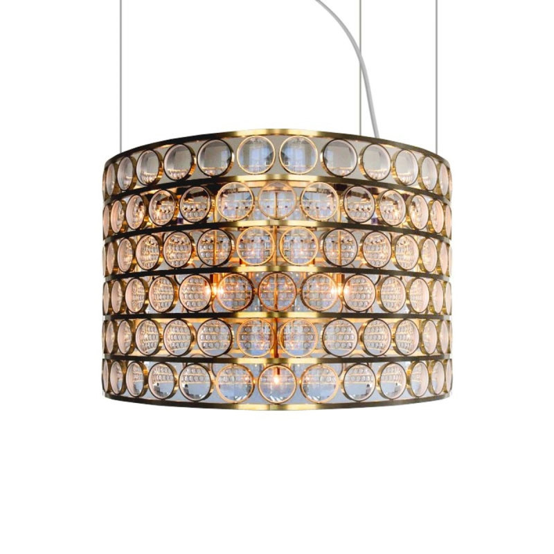 Lustre cylindrique clair à lentilles Valentino, Or antique, Fumée, 26 po de diamètre x 20 po de hauteur