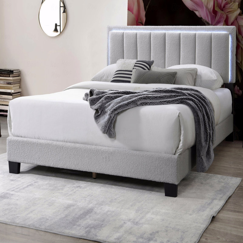 Structure de lit tapissier en laine grand DEL, capitonnage en canaux, Gris