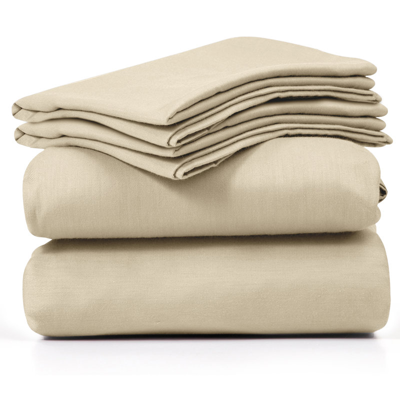 Luxury 4 Piece Solid Sheets Soft Rayon From Bamboo Blend Bedding Sheet Set, Full, Beige