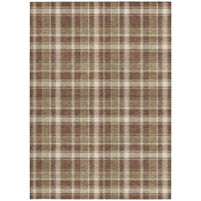 10' X 14' Chocolate and Ivory Plaid Washable Non Skid Indoor Outdoor Area Rug