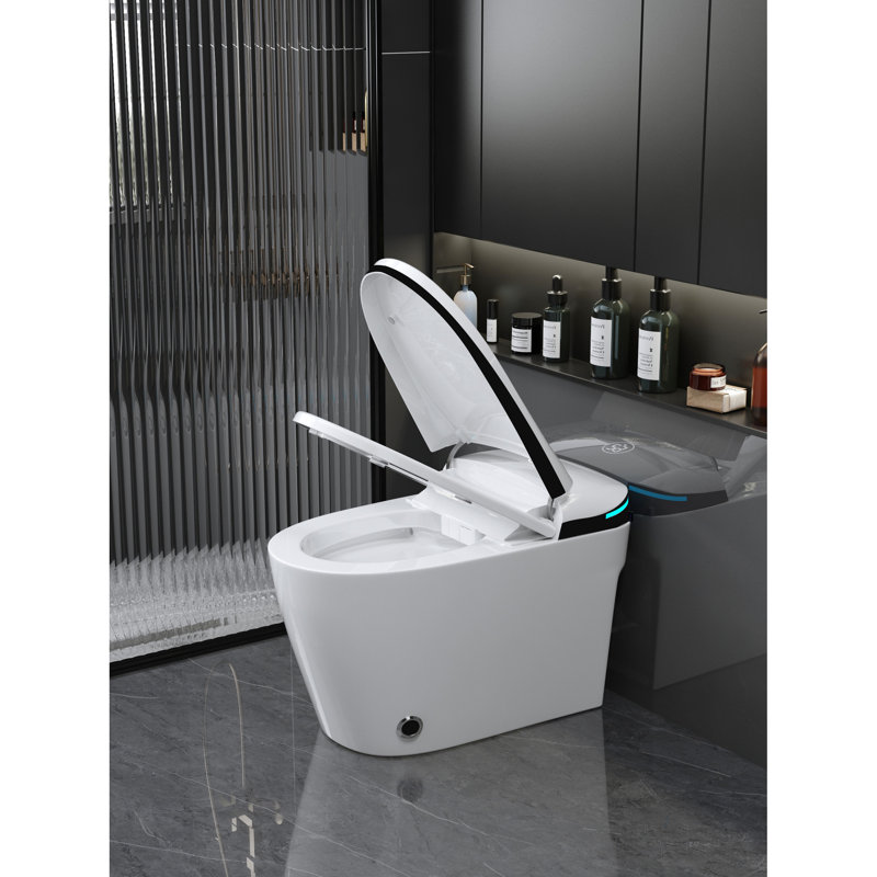 Toilette intelligente bidet - ouverture / fermeture automatique, capteur de pied, séchage à l'air chaud, chasse d'eau, porcelaine blanche, lavage des femmes