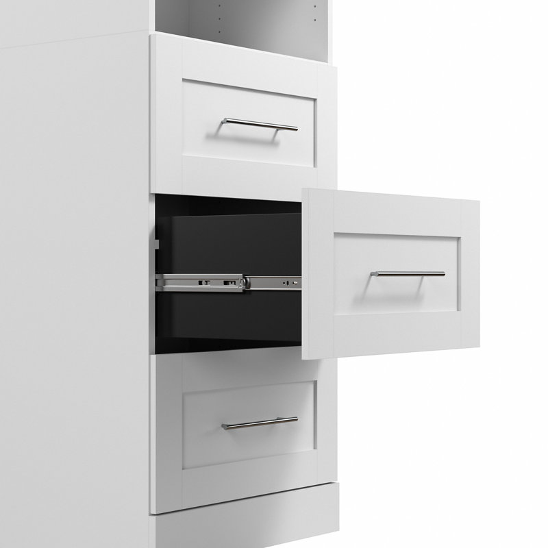 Arlex Shelving Unit with 3 Drawers and Door (25W ), White, 83.7" H x 25" W x 18.2" D