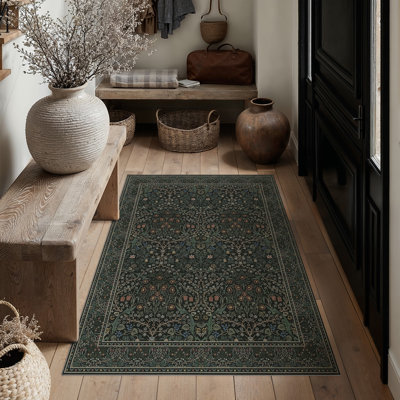 Alora Vintage Floral Low Profile Non Slip Indoor Outdoor Doormat