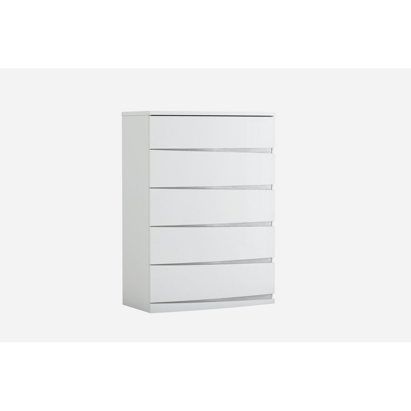 Commode 5 tiroirs Bierman, Blanc