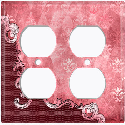 Plaque murale blanche à 2 bandes avec cadre en damas blanc et fleur rose rouge