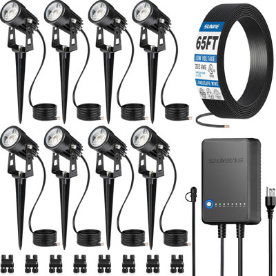 All-In-One LED Landscape Lighting Kit, 8-Pack Low Voltage Landscape Lights With Transformer And 65FT UL-Listed Wire, 3000K Waterproof Outdoor Uplights