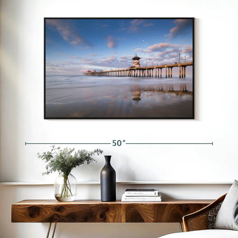 Coastal Huntington Pier, Cadre flottant noir, 40 po x 27 po
