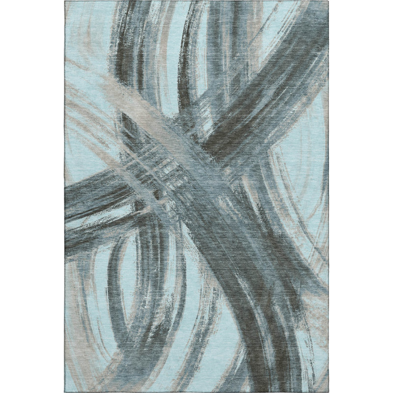 Premium Machine Washable Mayfield AMF2421 Abstract Rug, Teal, 5' x 7'6"