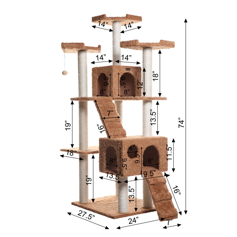 Ochre Brown Multi-Level Sisal Cat Tree with Faux Fur