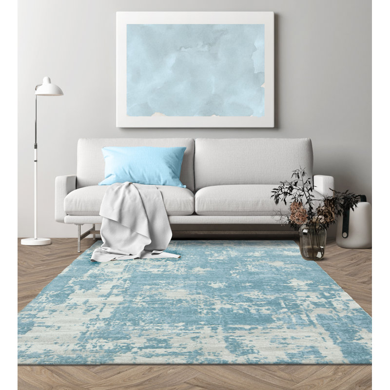 Flippen Soft Shiny Blue Area Rug, Rectangle 120 x 180cm