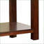 Table basse transitionnelle cerise foncée avec grain de bois naturel et tablette ouverte pour le salon