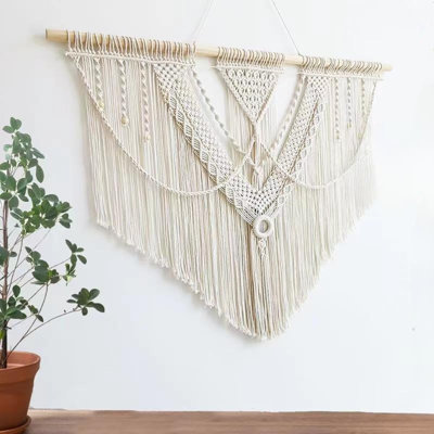 Large Macrame Wall Hanging - Boho Tapestry Macrame Wall Decor Art- Chic Bohemian Handmade Woven Tapestry Home Decoration For Bedroom Living Room Apartment Wedding Party - 43"X32" (Beige-A)